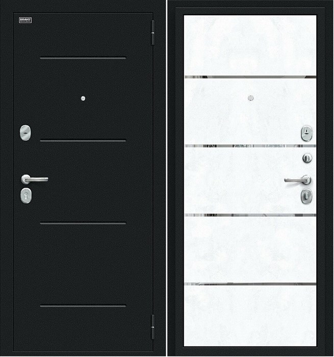 Лайн Букле черное/Snow Art, двери Браво металлические входные - фото 21808